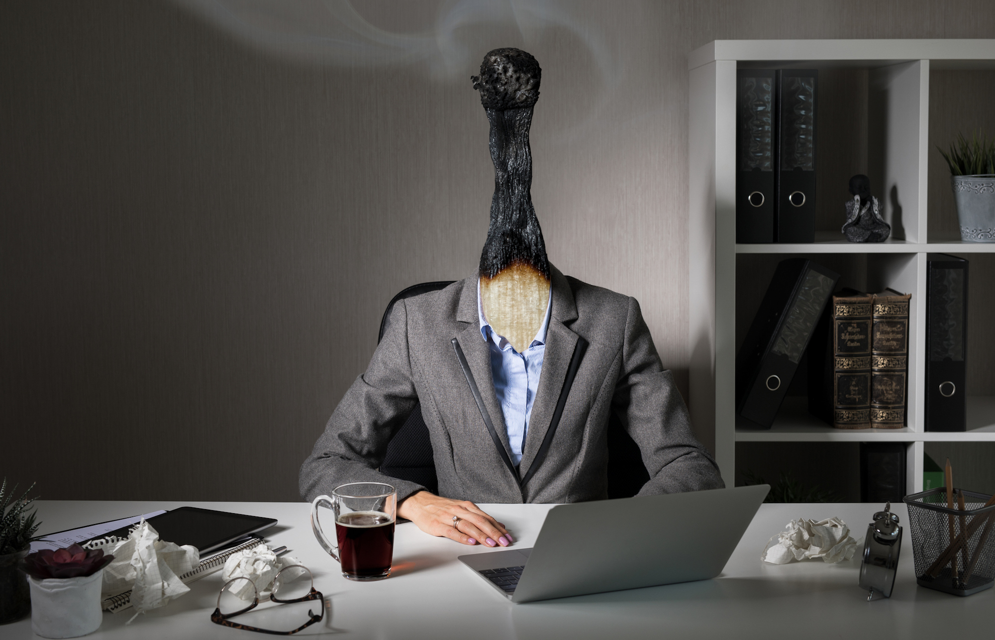 Conceptual photo illustrating burnout at work
